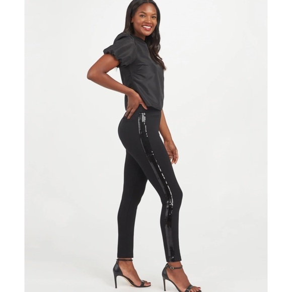 SPANX The Perfect Pant, Ankle Sequin Tuxedo Skinny - Picture 1 of 6